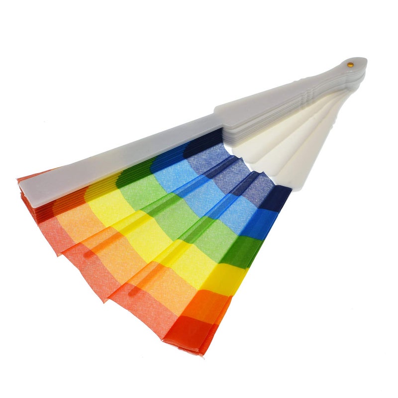 TKMOS 12 Pack Rainbow Folding Fans Colorful Hand Held Fan, Rainbow Party Decoration Hand Folding Fans for Women/Men - Image 5